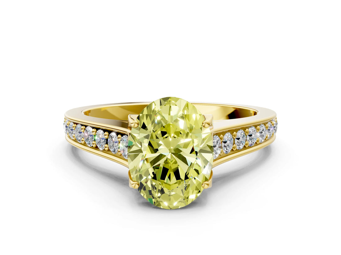 Yellow gold Fancy Yellow Oval  Brilliant Cut Diamond Engagement Ring with Pavé Band and Four-Prong Setting_49