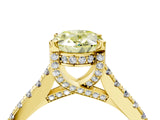 Yellow gold Fancy Yellow Oval  Brilliant Diamond Solitaire with Pavé Band and Four-Prong Setting