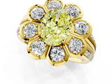 Yellow gold Fancy Yellow Oval  Brilliant Flower Halo Diamond Split Shank Ring_82