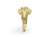 Yellow gold Fancy Yellow Oval  Brilliant Flower Halo Diamond Split Shank Ring_83