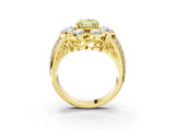 Yellow gold Fancy Yellow Oval  Brilliant Flower Halo Diamond Split Shank Ring_84