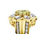 Yellow gold Fancy Yellow Oval  Brilliant Flower Halo Diamond Split Shank Ring_86