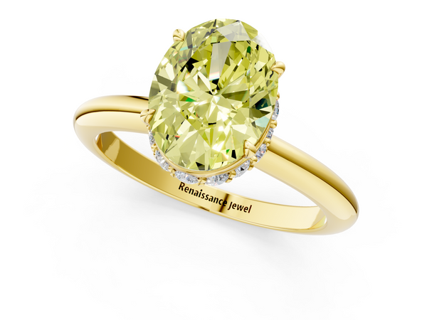 Yellow gold Fancy Yellow Oval  Brilliant Solitaire Engagement Ring with Six-Prong Setting and Classic Band