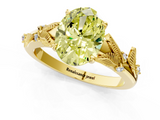 Yellow gold Fancy Yellow Oval  Brilliant Solitaire with Leaf Motif Band and Four-Prong Setting_63