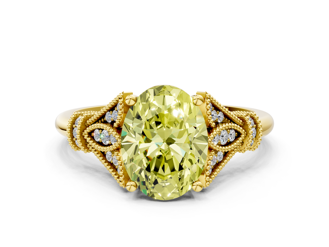 Yellow gold Fancy Yellow Oval  Brilliant Solitaire with Pave Band and Four-Prong Setting_20