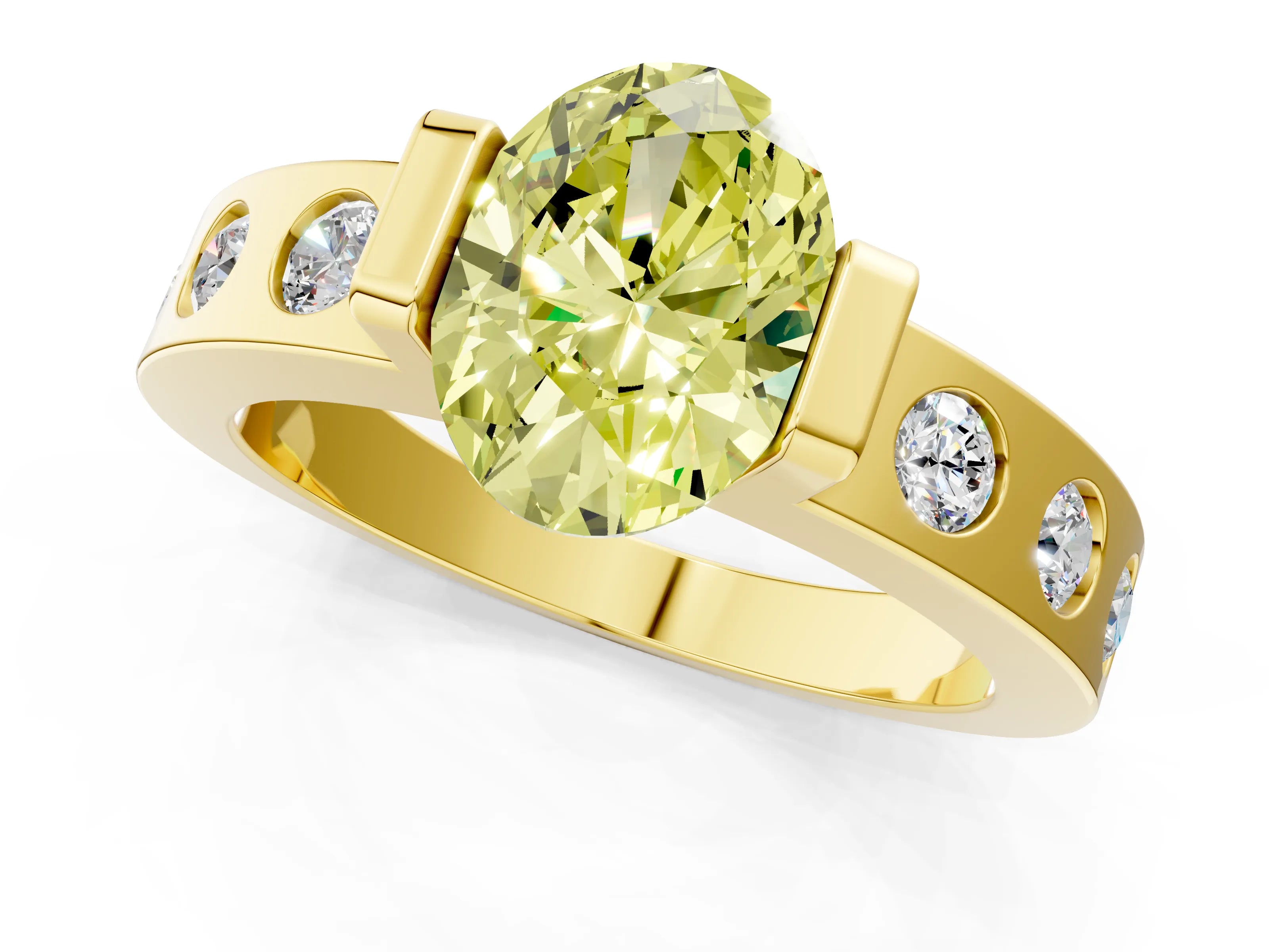 Yellow gold Fancy Yellow Oval Cut Brilliant Channel-Set Diamond Ring with Bezel Prong Setting_1