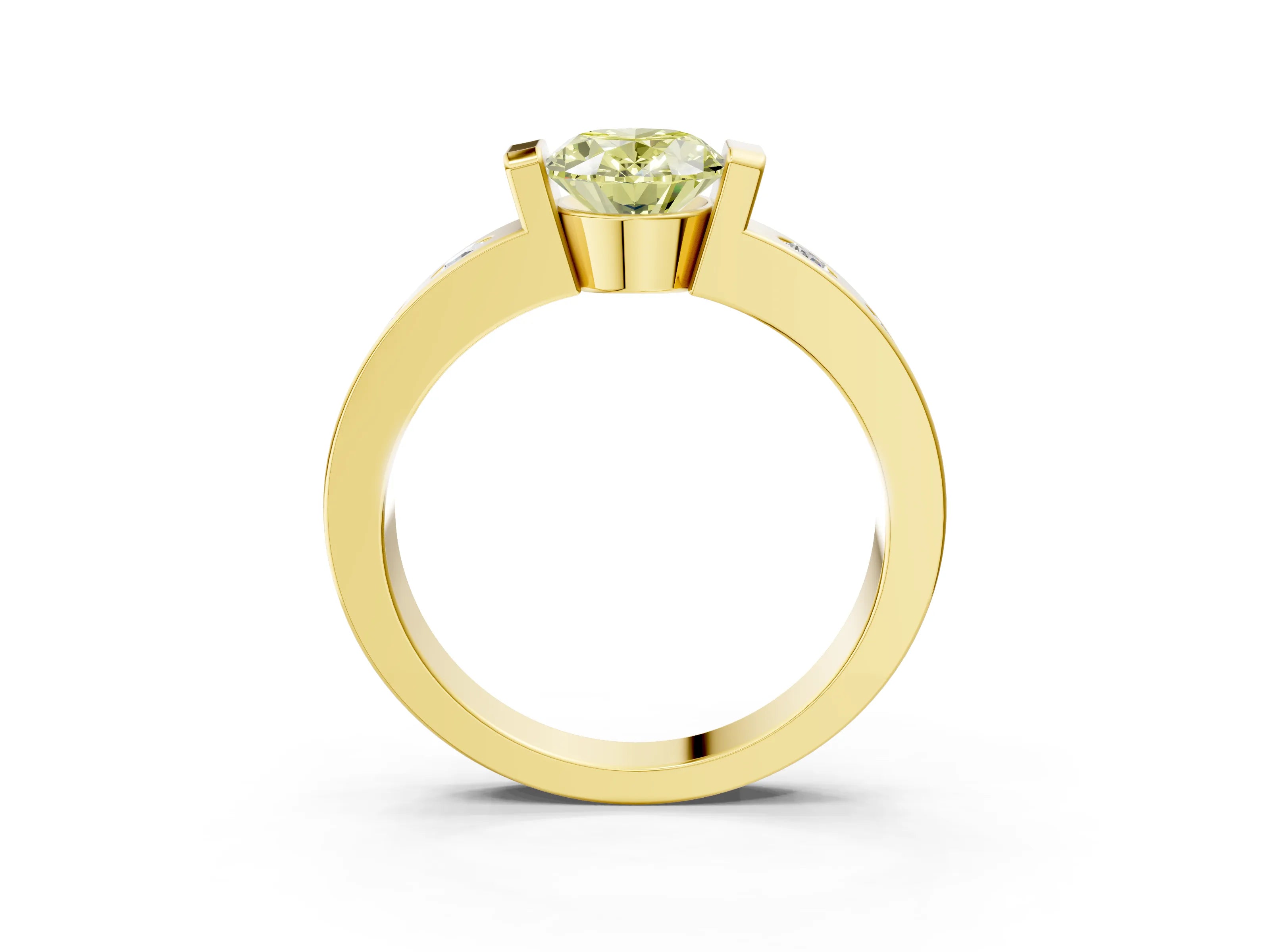 Yellow gold Fancy Yellow Oval Cut Brilliant Channel-Set Diamond Ring with Bezel Prong Setting_3