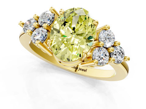 Yellow gold Fancy Yellow Oval Cut Brilliant Diamond Cluster Accent Solitaire Ring with Prong Setting_1