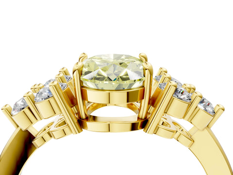 Yellow gold Fancy Yellow Oval Cut Brilliant Diamond Cluster Accent Solitaire Ring with Prong Setting_4