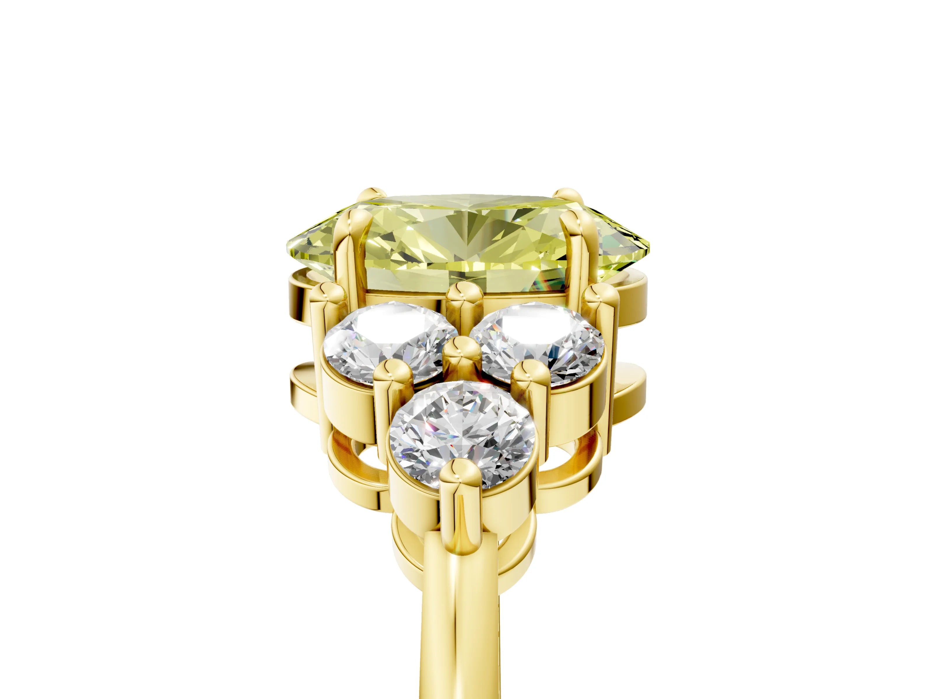 Yellow gold Fancy Yellow Oval Cut Brilliant Diamond Cluster Accent Solitaire Ring with Prong Setting_5