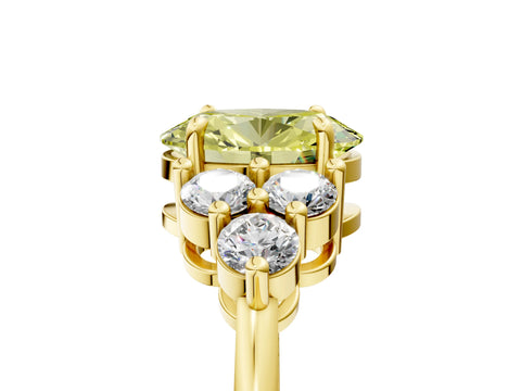 Yellow gold Fancy Yellow Oval Cut Brilliant Diamond Cluster Accent Solitaire Ring with Prong Setting_5