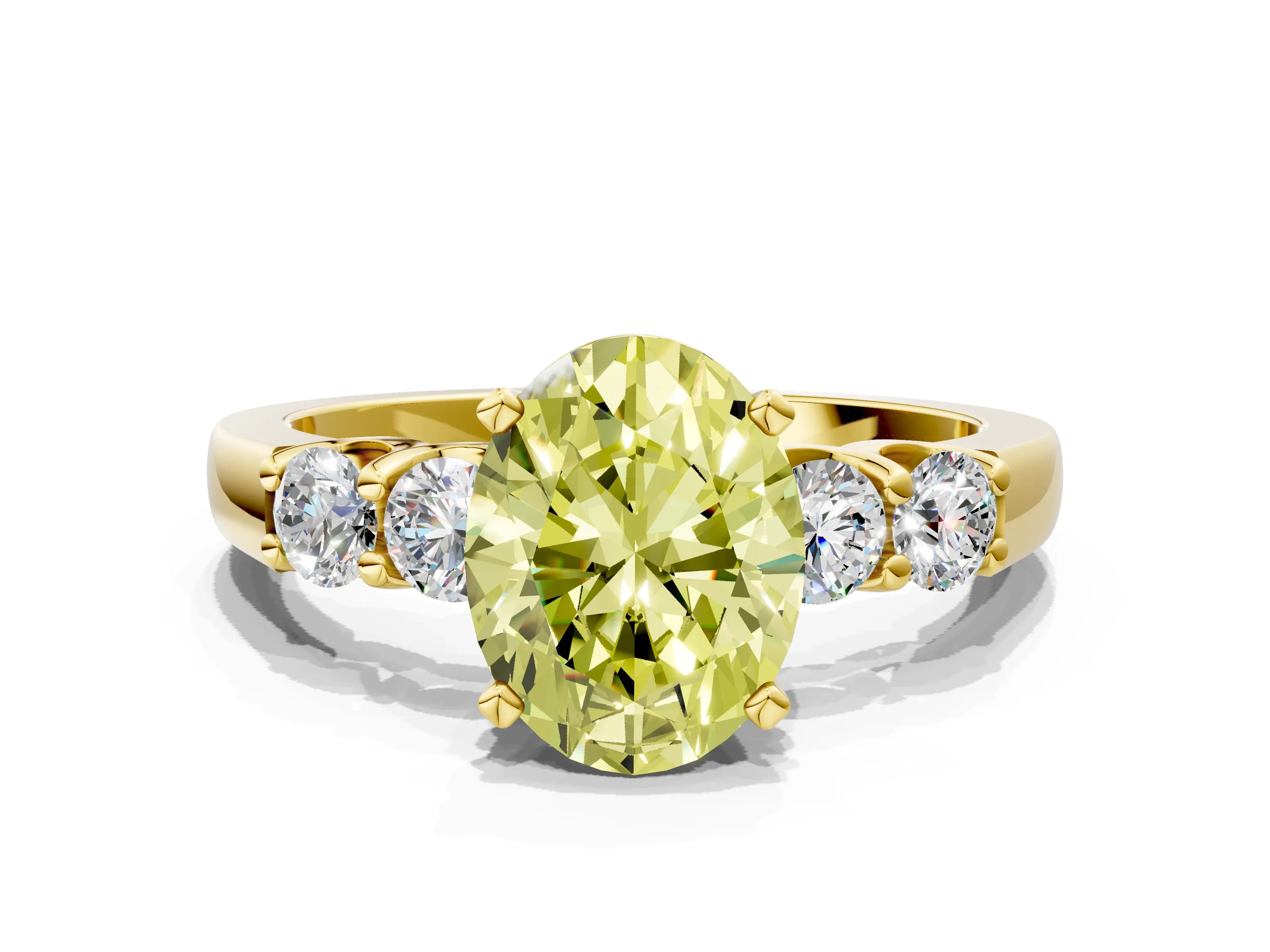 Yellow gold Fancy Yellow Oval Cut Brilliant Diamond Five-Stone Engagement Ring with Prong Setting on a Classic Band_3