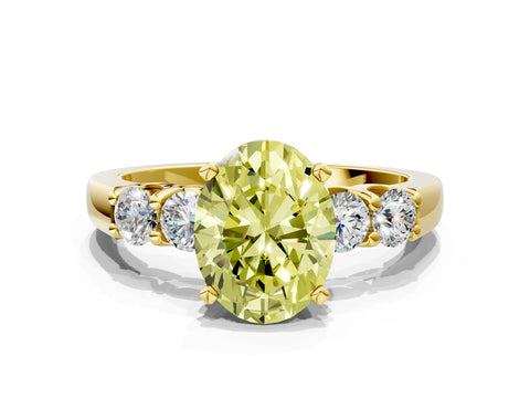 Yellow gold Fancy Yellow Oval Cut Brilliant Diamond Five-Stone Engagement Ring with Prong Setting on a Classic Band_3