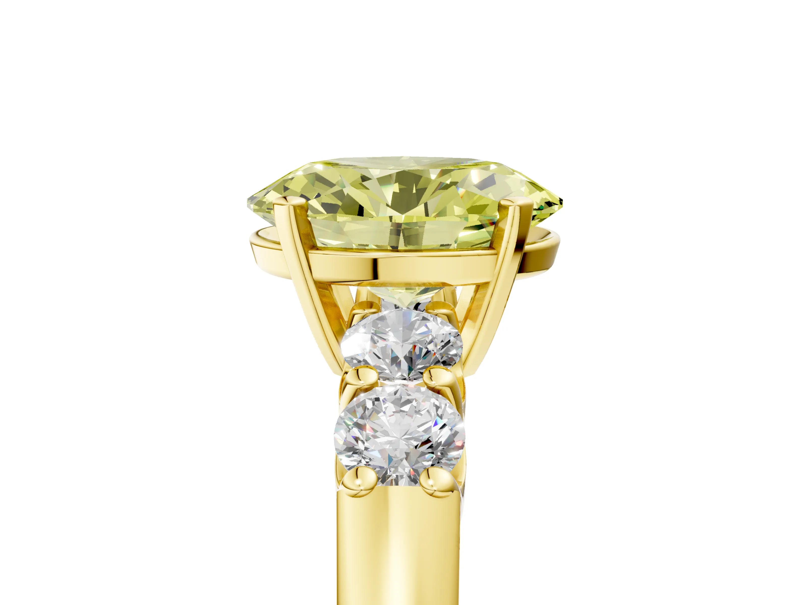 Yellow gold Fancy Yellow Oval Cut Brilliant Diamond Five-Stone Engagement Ring with Prong Setting on a Classic Band_8