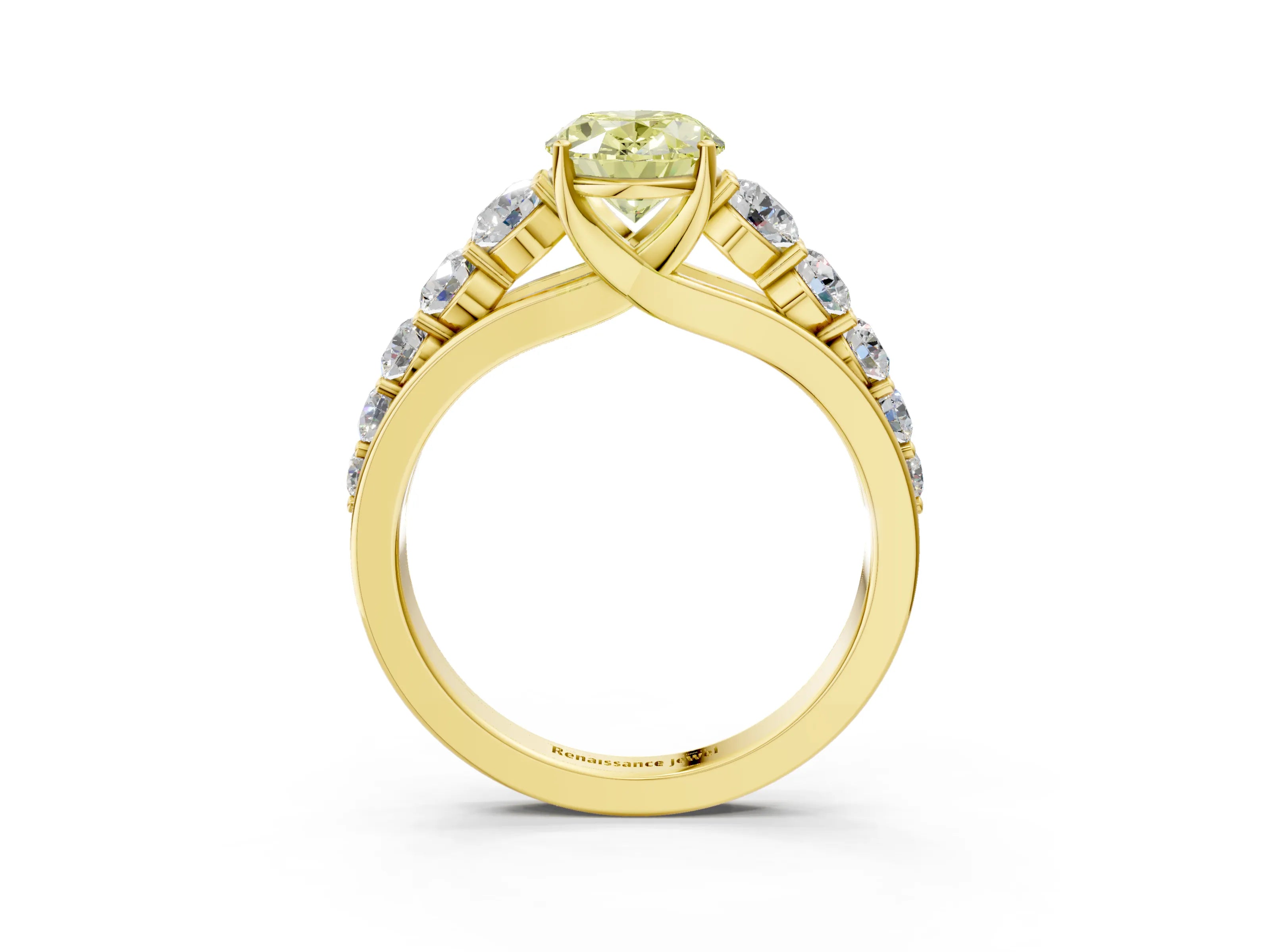 Yellow gold Fancy Yellow Oval Cut Brilliant Diamond Pavé Band with Six-Prong Setting_3
