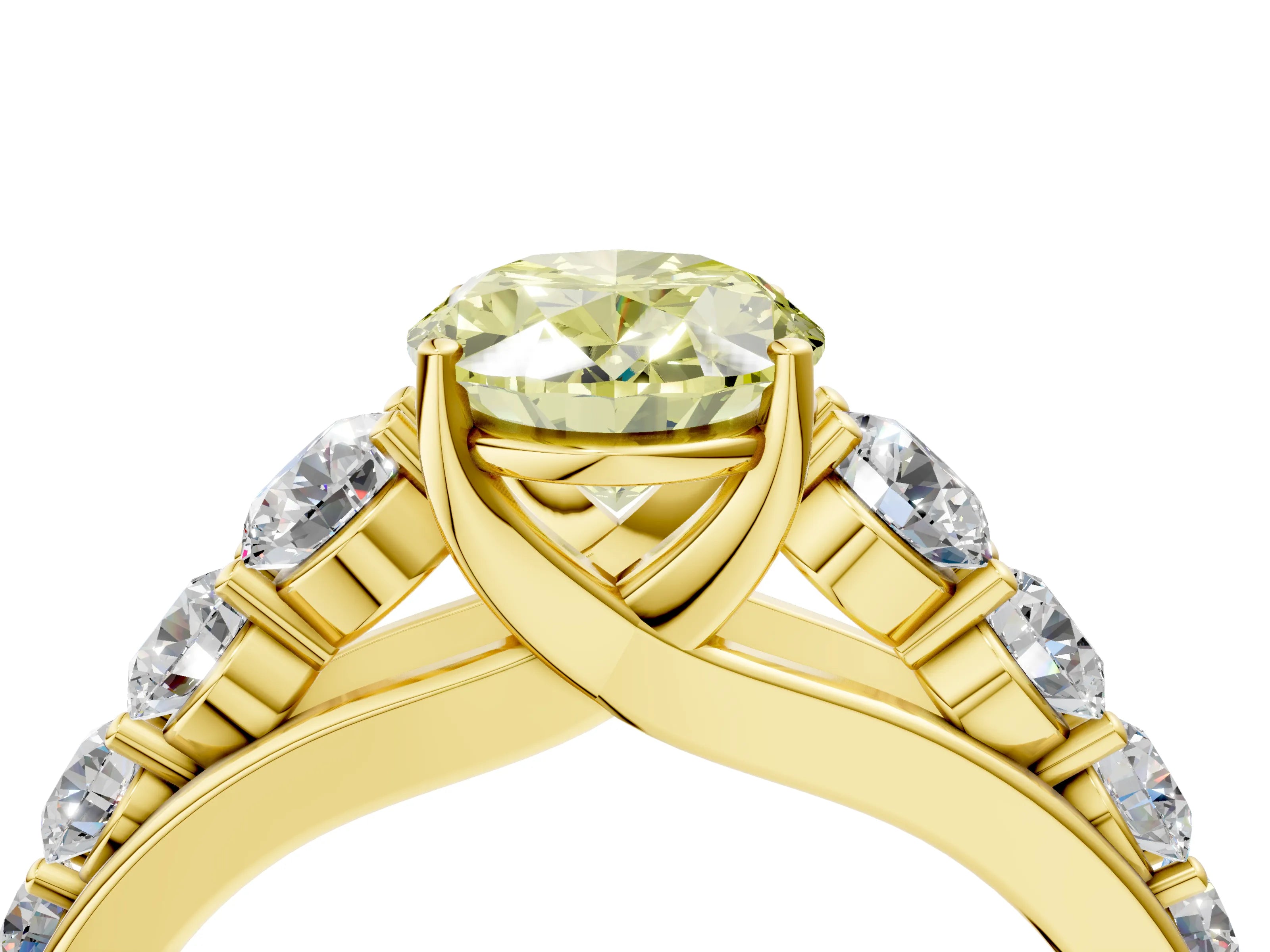 Yellow gold Fancy Yellow Oval Cut Brilliant Diamond Pavé Band with Six-Prong Setting_4
