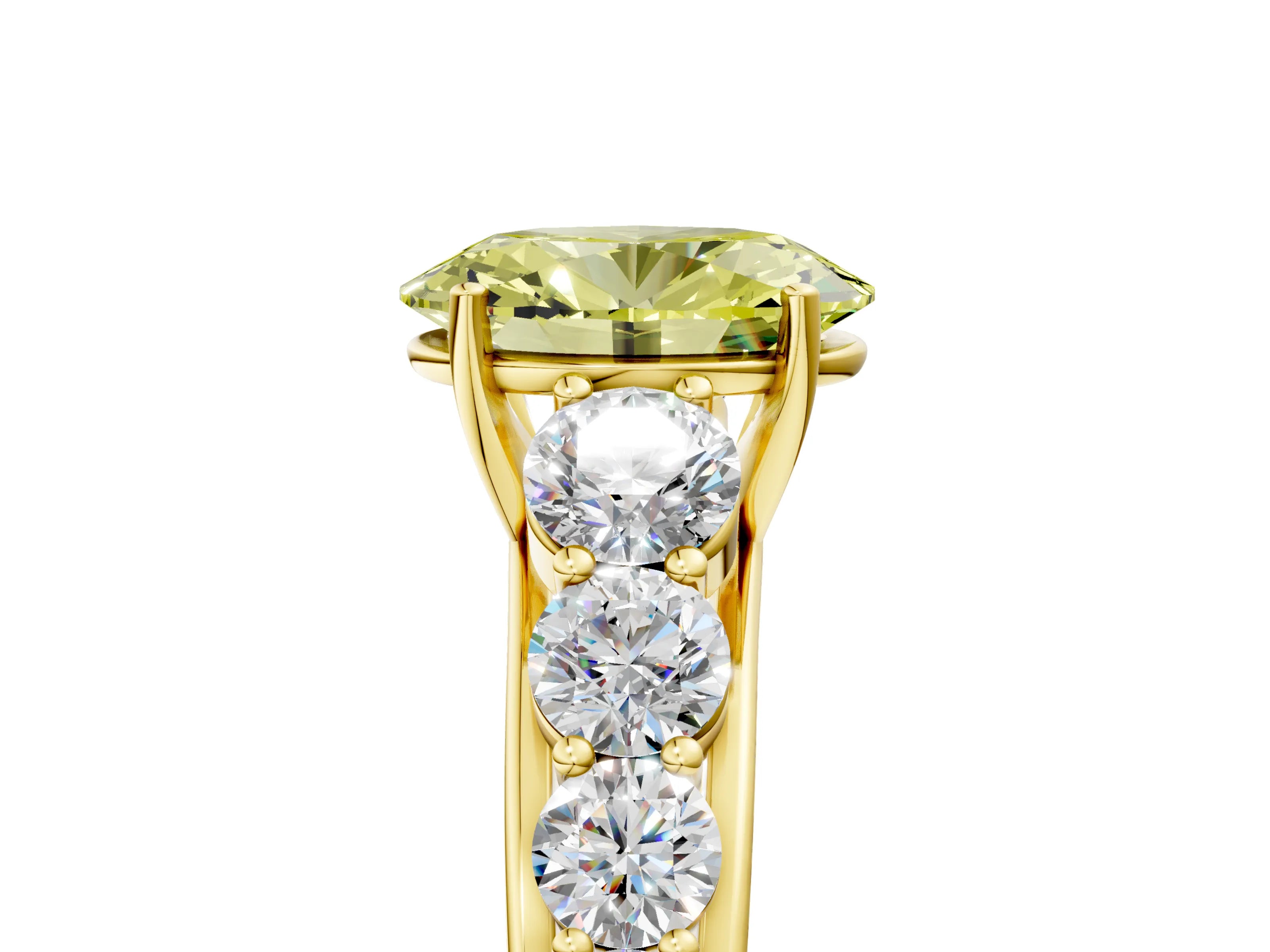 Yellow gold Fancy Yellow Oval Cut Brilliant Diamond Pavé Band with Six-Prong Setting_5
