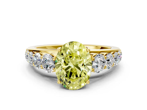 Yellow gold Fancy Yellow Oval Cut Brilliant Diamond Pavé Band with Six-Prong Setting
