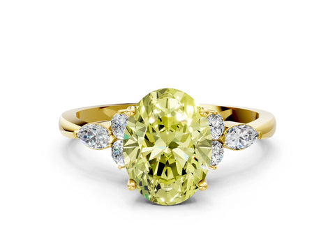 Yellow gold Fancy Yellow Oval Cut Brilliant Diamond Solitaire Ring with Pear Side Stones and Four-Prong Setting_3