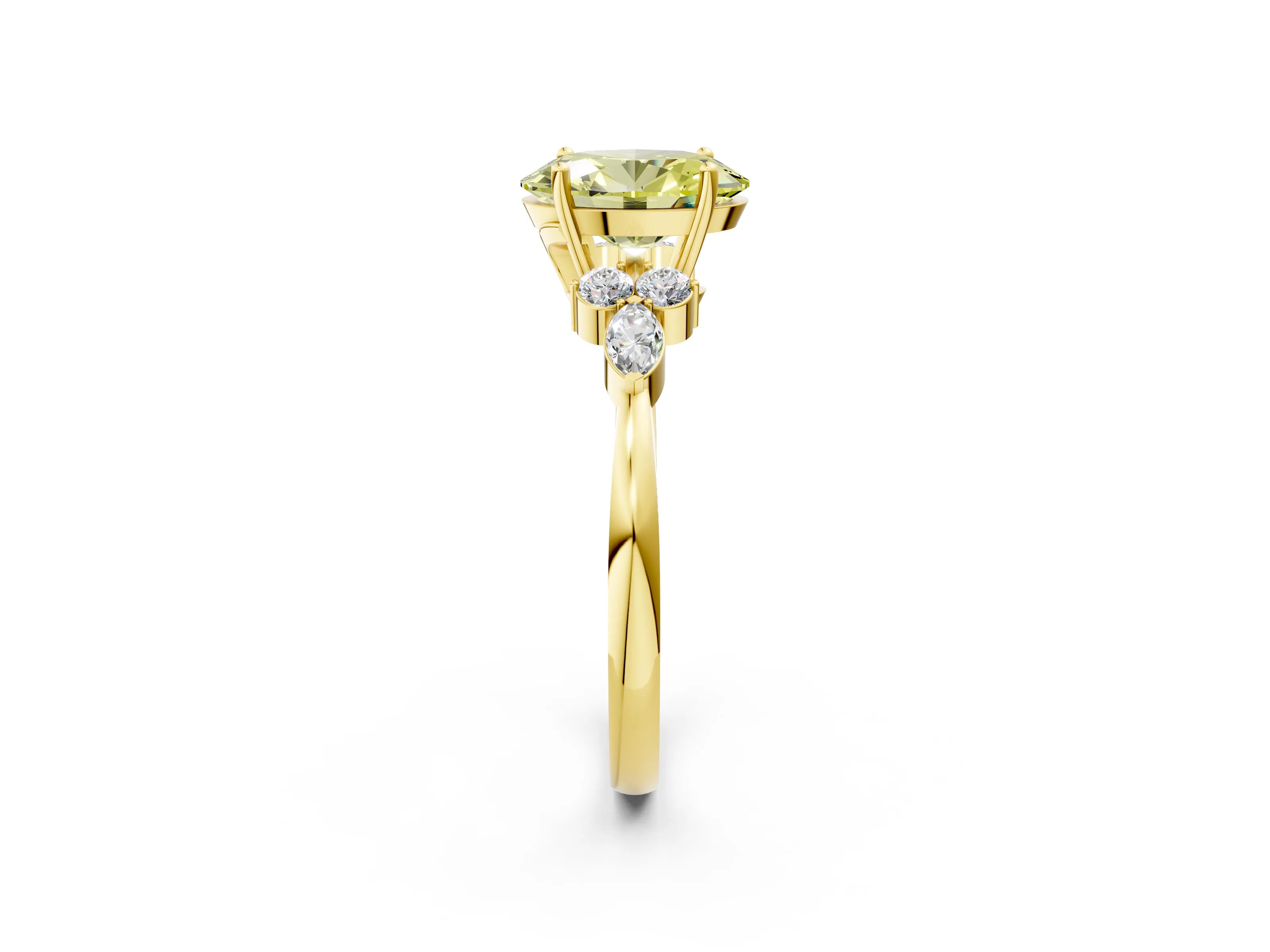 Yellow gold Fancy Yellow Oval Cut Brilliant Diamond Solitaire Ring with Pear Side Stones and Four-Prong Setting_5