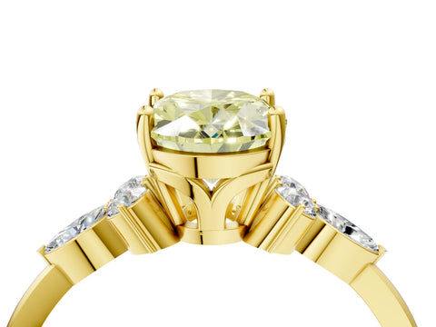Yellow gold Fancy Yellow Oval Cut Brilliant Diamond Solitaire Ring with Pear Side Stones and Four-Prong Setting_7