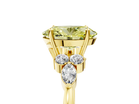 Yellow gold Fancy Yellow Oval Cut Brilliant Diamond Solitaire Ring with Pear Side Stones and Four-Prong Setting_8