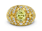 Yellow gold Fancy Yellow Oval Cut Brilliant Halo Pave Diamond Milgrain Ring