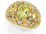 Yellow gold Fancy Yellow Oval Cut Brilliant Halo Pave Diamond Milgrain Ring_1