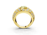 Yellow gold Fancy Yellow Oval Cut Brilliant Halo Pave Diamond Milgrain Ring_3