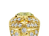 Yellow gold Fancy Yellow Oval Cut Brilliant Halo Pave Diamond Milgrain Ring_5