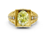 Yellow gold Fancy Yellow Oval Cut Brilliant Milgrain Filigree Diamond Ring with Square Prong Setting