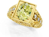 Yellow gold Fancy Yellow Oval Cut Brilliant Milgrain Filigree Diamond Ring with Square Prong Setting_1