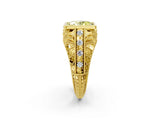 Yellow gold Fancy Yellow Oval Cut Brilliant Milgrain Filigree Diamond Ring with Square Prong Setting_2
