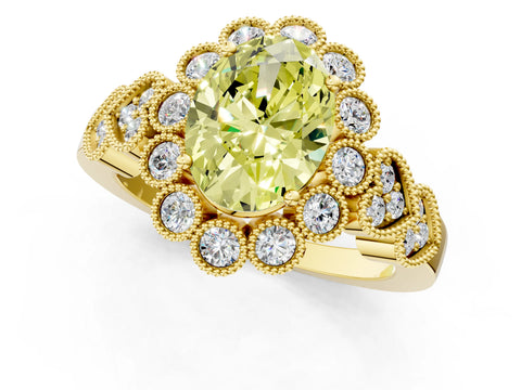 Yellow gold Fancy Yellow Oval Cut Brilliant Milgrain Pave Heart Band Solitaire Ring_1