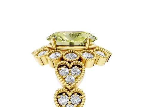 Yellow gold Fancy Yellow Oval Cut Brilliant Milgrain Pave Heart Band Solitaire Ring_5