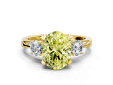 Yellow gold Fancy Yellow Oval Cut Brilliant Three-Stone Diamond Ring with Pavé Band and Four-Prong Setting_3