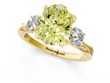 Yellow gold Fancy Yellow Oval Cut Brilliant Three-Stone Diamond Ring with Pavé Band and Four-Prong Setting_4