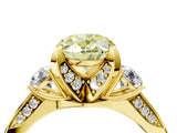 Yellow gold Fancy Yellow Oval Cut Brilliant Three-Stone Diamond Ring with Pavé Band and Four-Prong Setting_7