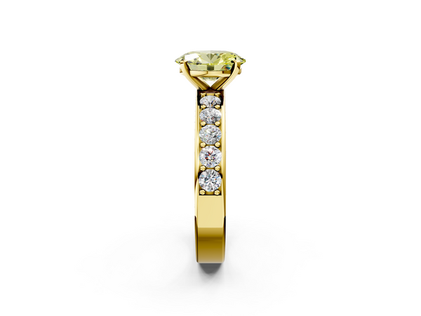 Yellow gold Fancy Yellow Oval  Cut Channel Set Diamond Engagement Ring with Four-Prong Setting