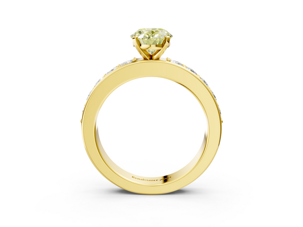 Yellow gold Fancy Yellow Oval  Cut Channel Set Diamond Engagement Ring with Four-Prong Setting