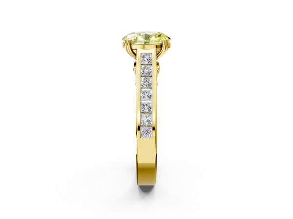 Yellow Gold Oval Channel Set Solitaire Engagement Ring Setting for Fancy Yellow Center with Double Claw Prongs