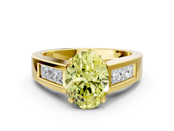 Yellow gold Fancy Yellow Oval Cut Cut Channel Set Solitaire Ring with Four-Prong Setting