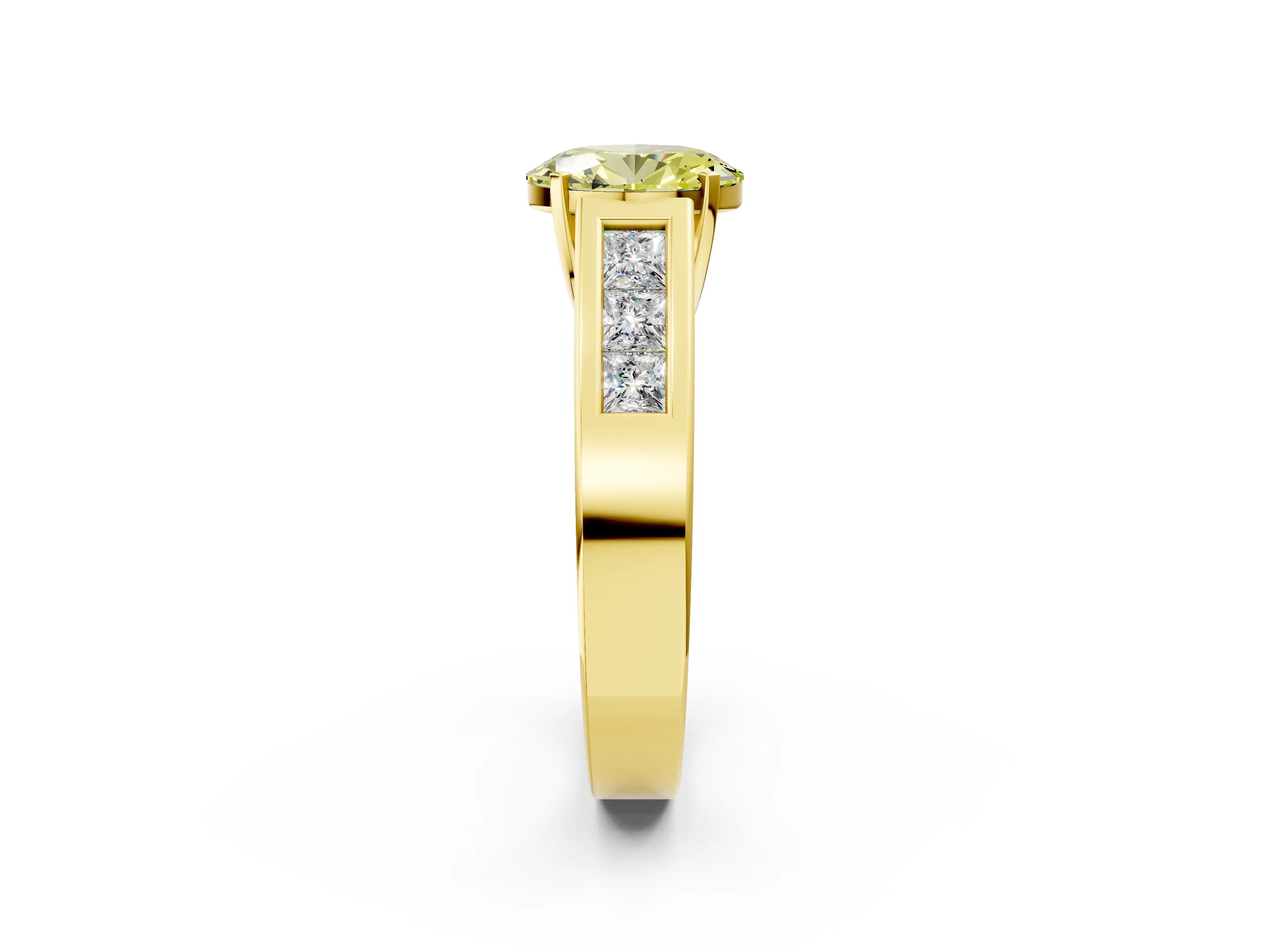 Yellow gold Fancy Yellow Oval Cut Cut Channel Set Solitaire Ring with Four-Prong Setting_2