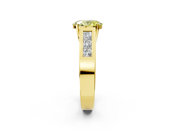 Yellow gold Fancy Yellow Oval Cut Cut Channel Set Solitaire Ring with Four-Prong Setting