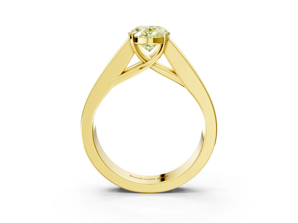Yellow gold Fancy Yellow Oval Cut Cut Channel Set Solitaire Ring with Four-Prong Setting