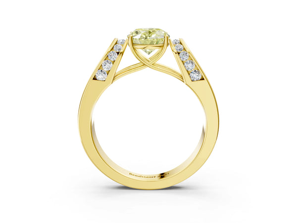Yellow gold Fancy Yellow Oval Cut Cut Diamond Channel Set Solitaire Ring with Four-Prong Setting