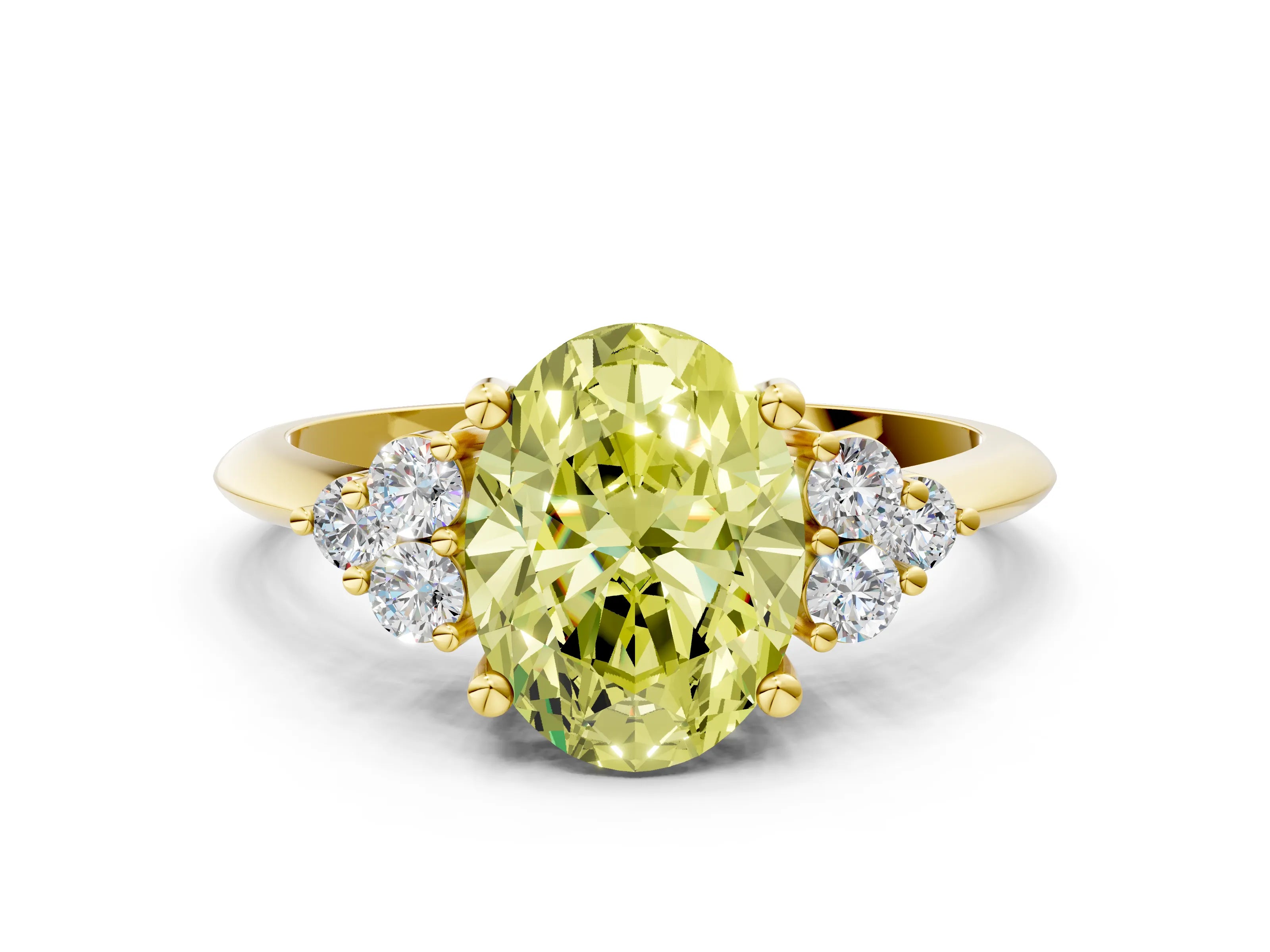 Yellow gold Fancy Yellow Oval Cut Cut Diamond Cluster Ring with Solitaire Band and Four-Prong Setting_12