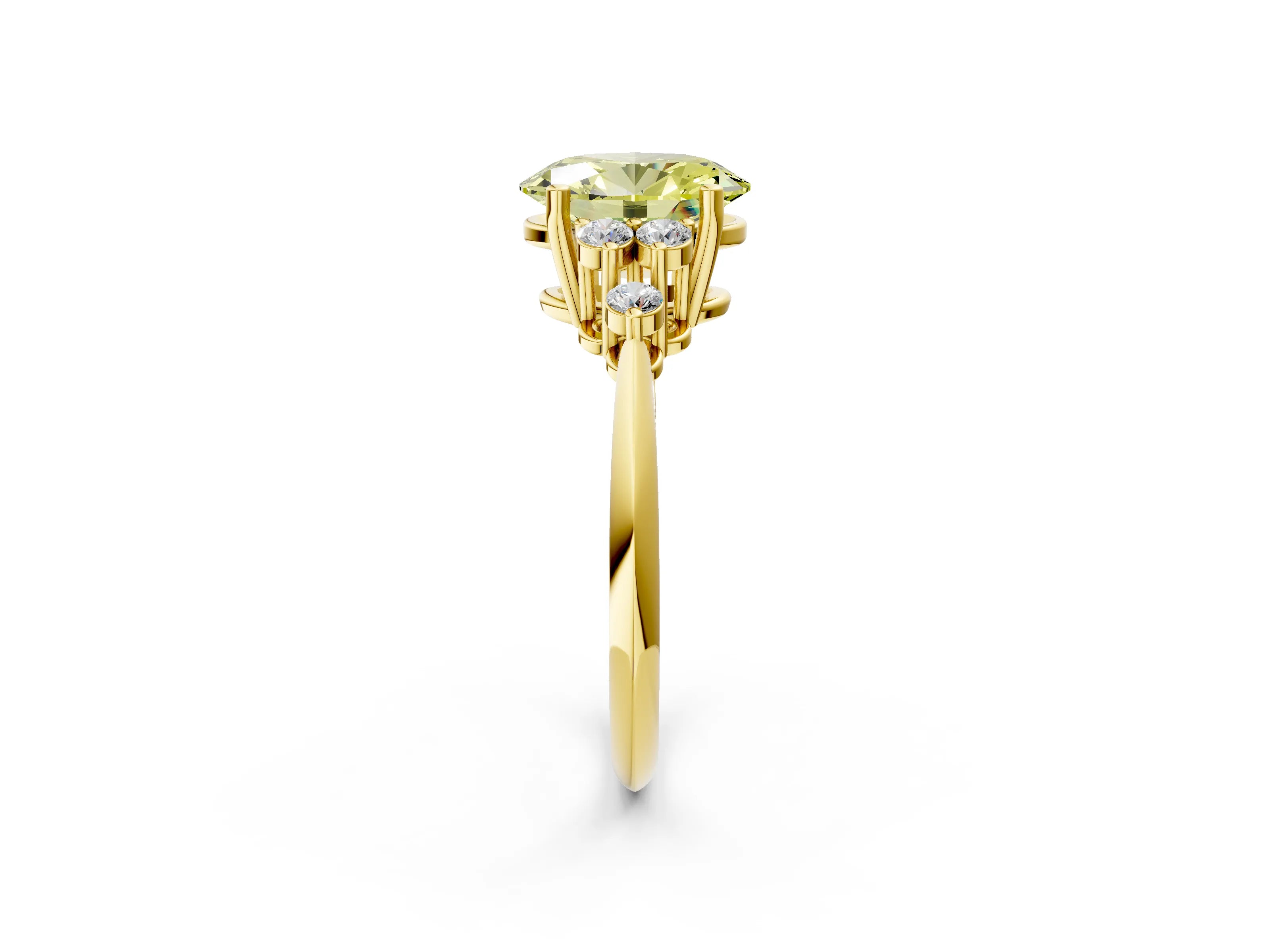 Yellow gold Fancy Yellow Oval Cut Cut Diamond Cluster Ring with Solitaire Band and Four-Prong Setting_14