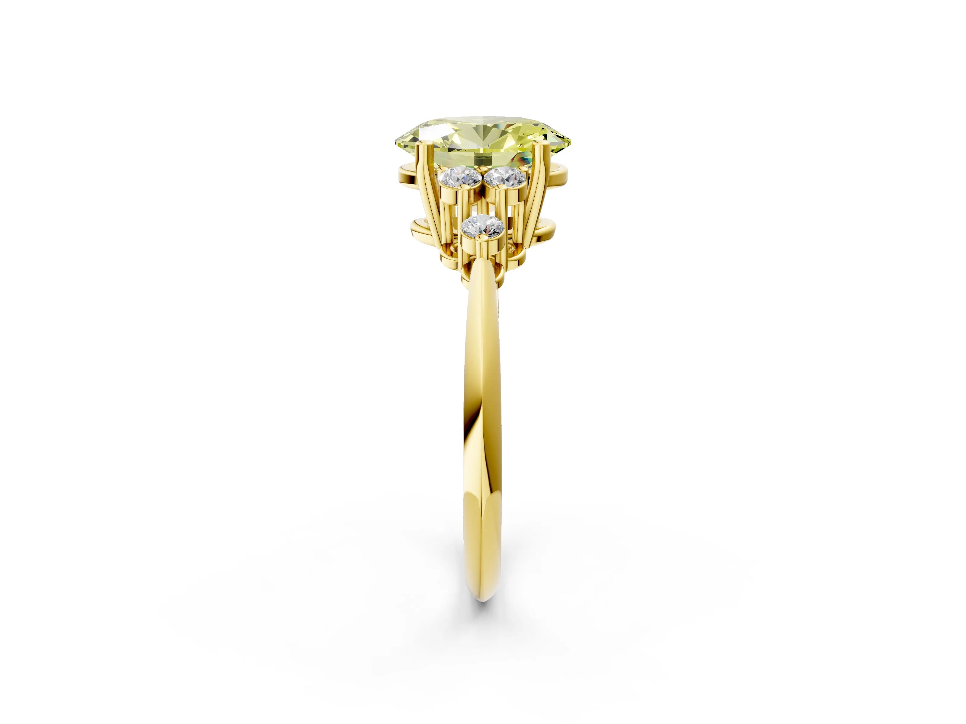 Yellow gold Fancy Yellow Oval Cut Cut Diamond Cluster Ring with Solitaire Band and Four-Prong Setting_2