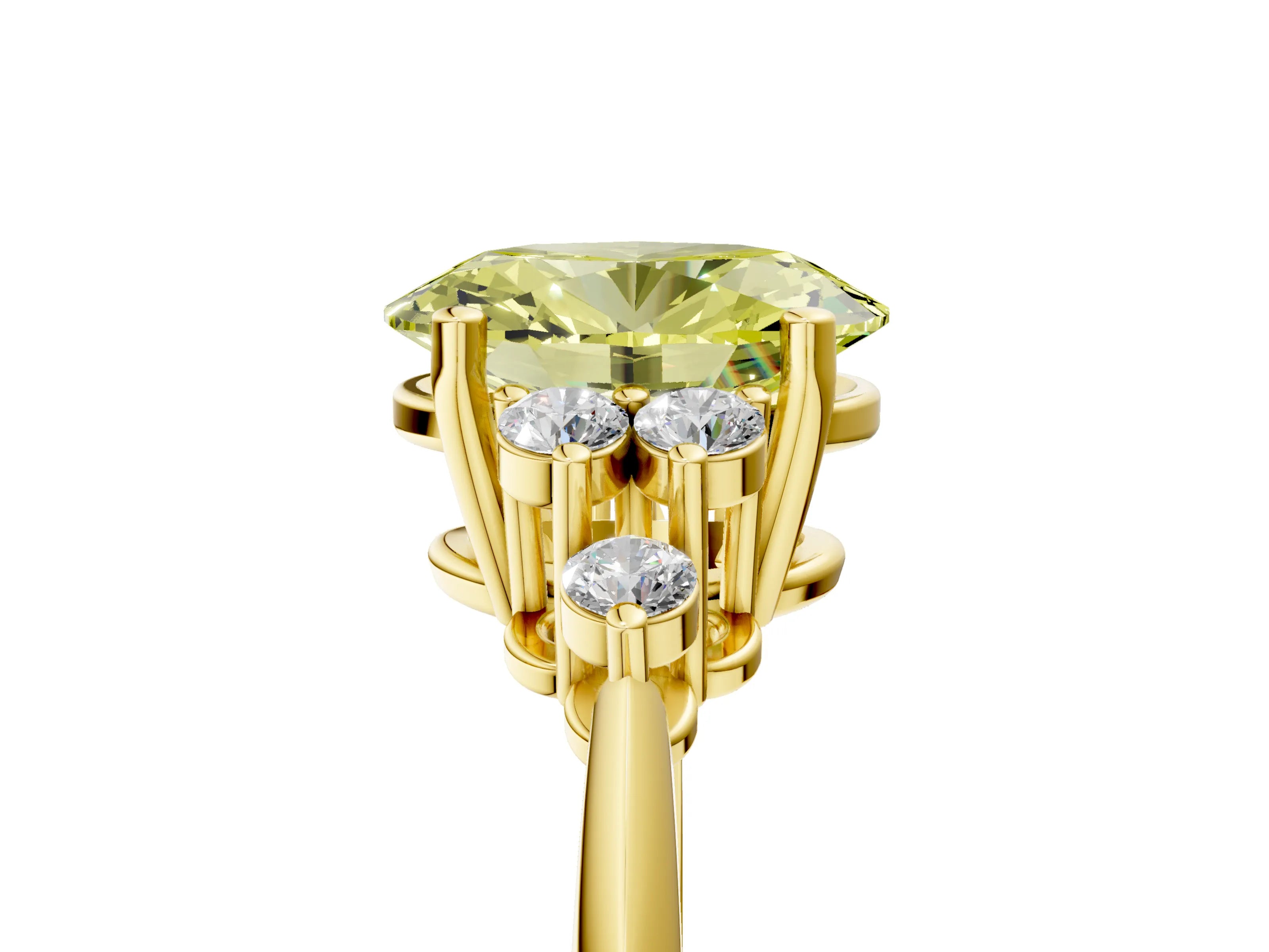 Yellow gold Fancy Yellow Oval Cut Cut Diamond Cluster Ring with Solitaire Band and Four-Prong Setting_5